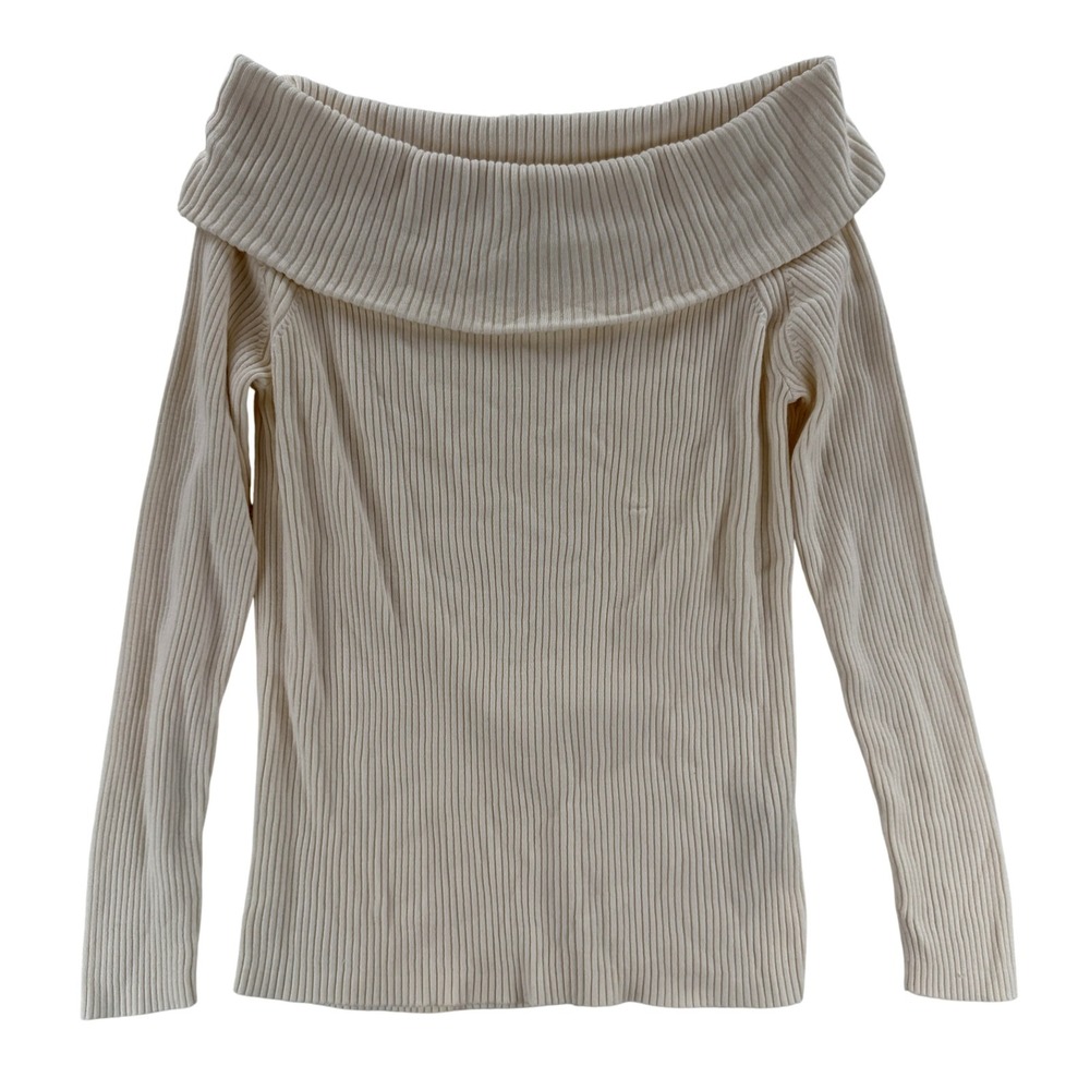 Banana Republic Sweater Womens Medium Ivory Off Shoulder Ribbed Knit Pullover